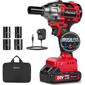 AVID POWER Impact Wrench, 1/2 Impact Gun Brushless Max Torque 332 Ft-lbs (450 N.m), 20V Cordless Impact Wrenches with 2.0 Ah Battery, 2 Variable Speeds, 4PCS Impact Sockets, Charger, Tool Bag