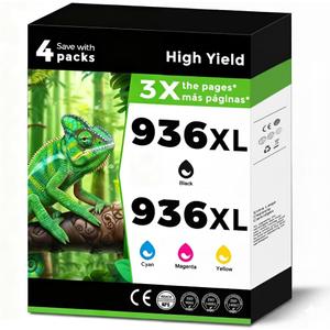 936XL (936e) Ink Cartridges Combo Pack Replacement for HP 936 e XL for OfficeJet 9122e Pro 9125e 9120e 9128e 9135e 9110b 9110e 9120b 9128 9130 9130e 9130b 9135 for HP936 Black Cyan Magenta Yellow