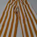 Tankaneo Womens Cropped Striped Jeans Casual High Waisted Stretchy Straight Leg Denim Pants with Pockets (6, Orange)