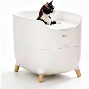 MS!MAKESURE Large Top Entry Cat Litter Box with Scoop, Covered Hidden Design for Odor Control and Less Tracking, Easy to Clean(White)