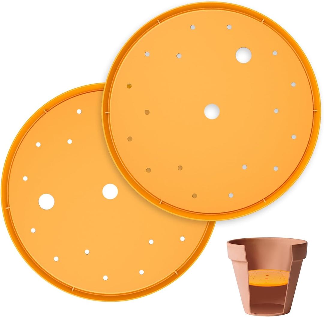 Lettry 2Pcs Round Planter Insert, 13" Orange Planter Insert, Durable Plastic Disk with Drainage Holes for Place Inside Planters to Use Less Potting Soil for Tall Flower Pots Plant Containers (13inch)