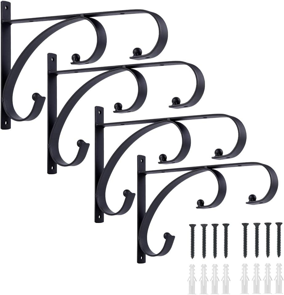 gajavo Plant Hangers Outdoor Indoor, 10 Inch Hanging Plant Brackets 2/4 Pack, Decorative Iron Plant Hooks for Hanging Plants, Bird Feeders, Wind Chimes, Flower Baskets (4Pack)