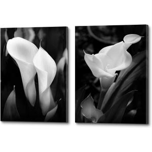 Calla Lily Canvas Wall Art: Black and White Flower Artwork Modern Floral Wrapped Canvas Picture Prints Elegant Living Room Painting Photography Ready to Hang for Bedroom Bathroom Office, size: 18" x 24"