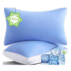 Cooling Bed Pillows Queen Size Set of 2, Cool for Hot Sleepers, Soft Gusseted Hotel Down Alternative Pillow 2 Pack for Side Back Stomach Sleeper, Supportive, Pain Relief, ICY Blue, 20" x 30"