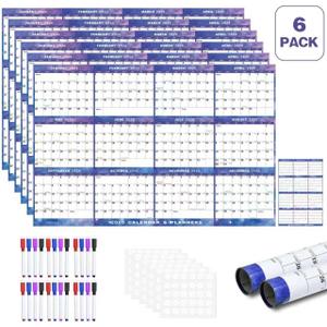 6Pcs 32" x 48" 2026 Wall Calendar Dry Erase - Large Starry Sky Calendar Wet & Dry Erasable Laminated 12 Month Annual Yearly Planner, Reversible, Horizontal/Vertical (2026 Wall Calendar)