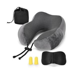 ATOMUS Neck Pillow Set with Eye Mask & Earplugs - Memory Foam Travel Pillow, Adjustable Strap, Removable Cover, 360° Support for Airplane, Office, Home