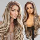 Ash Blonde Synthetic Lace Front Wig,136 Blonde mix Brown HD Lace Glueless Wig for Women Daily Use 28INTT6/107 Ash Brown