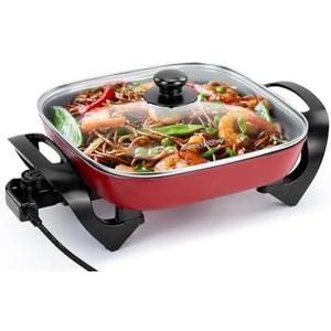 Holstein Housewares 12-Inch Electric Skillet and Frying Pan with Glass Lid, Non-Stick Coating, Temperature Control with Removable Heating Probe, Red