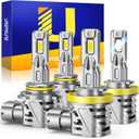Ursprung H11 9005 LED Bulbs Combo, Super Brighter, 6500K Cool White, 1:1 Mini Size H8/H9 HB3 Light Bulbs, 10+ Lifespan, Plug & Play