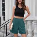 Bettysays Shorts for Women Bermuda Shorts Casual Elastic Waist Wide Leg Shorts with Pockets (Small, A-09 Indigo Blue)