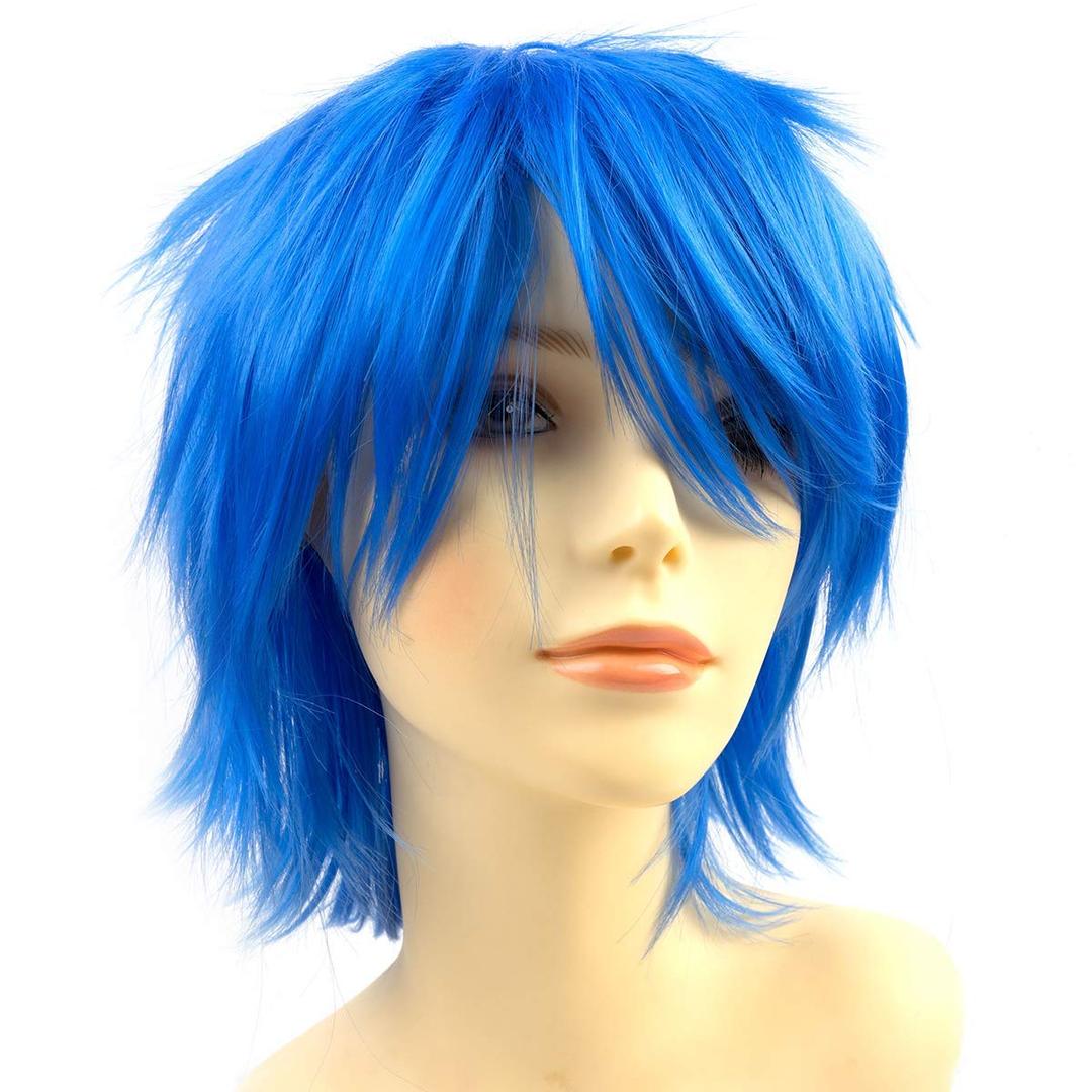 Modernfairy Anime Halloween Wig Blue for Cosplay Party, Synthetic Layered Short Hair Wigs with Bangs, Pastel Wigs for Women Men (8 Inch (Pack of 1))