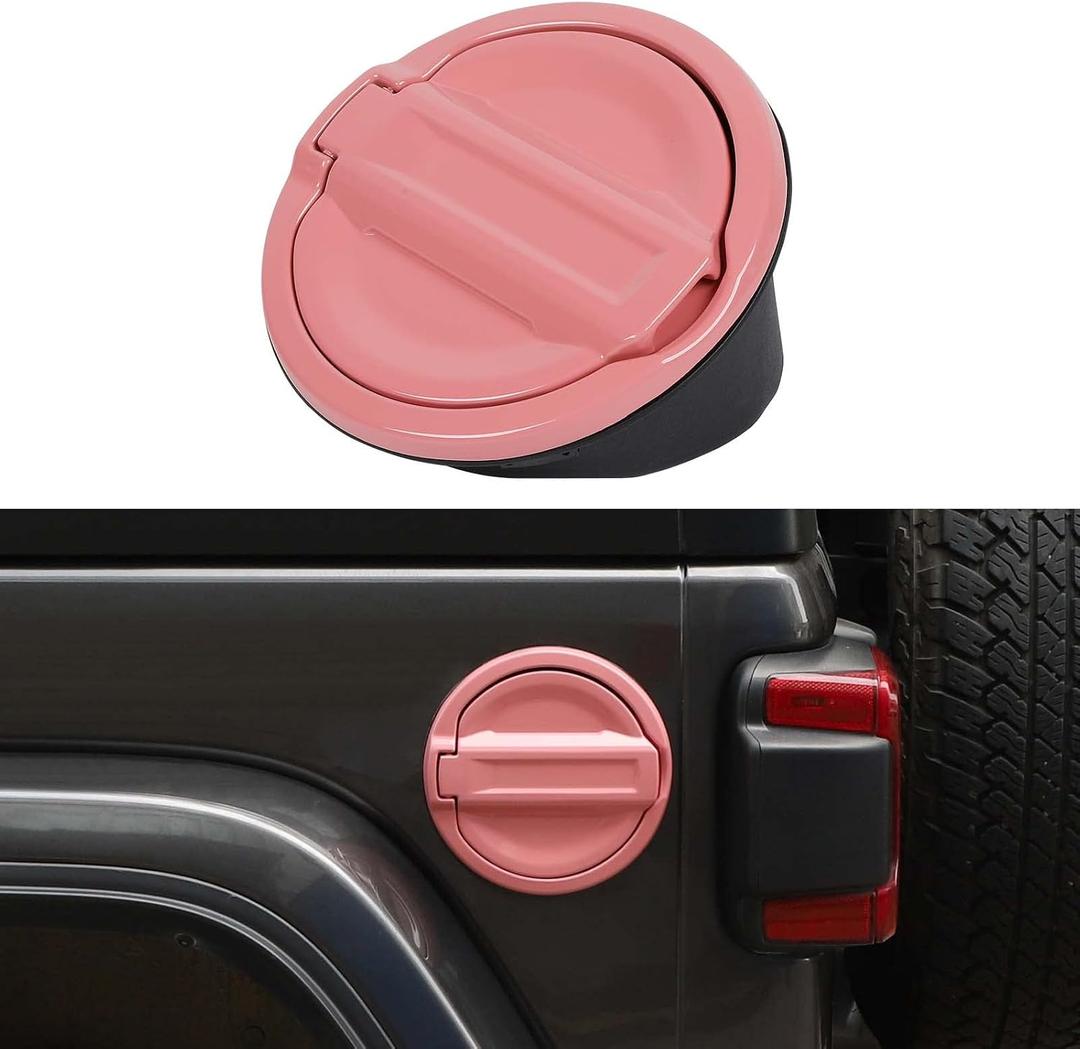 for JL Fuel Filler Door Gas Tank Cap Cover Fit for 2018-2025 Jeep Wrangler JL & Unlimited Sport Rubicon Sahara 2/4 Door, Aluminum Fuel Door Exterior Accessories(Pink)