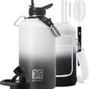 1 Gallon Insulated Water Bottle | Upgraded Thickened Stainless Steel Metal Portable Sports Large Water Jug for Gym and Hiking with Carrier Bag, Handle Strap | BPA-Free 128 oz (White/Black)