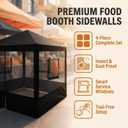 4 Pcs Food Booth Canopy Walls (10' x 10' Sidewalls, no Frame & Canopy), Breathable Food Tent Sidewalls with Zipper Door & Service Windows for Outdoor Vendor Booth, Block Tiny Creature & Dust