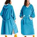 Bedsure Wearable Blanket Hoodie, Long Hooded Blanket Sweatshirt as Birthday Gifts for Women, Cozy Sherpa Hoodie for Adult, Standard, Teal