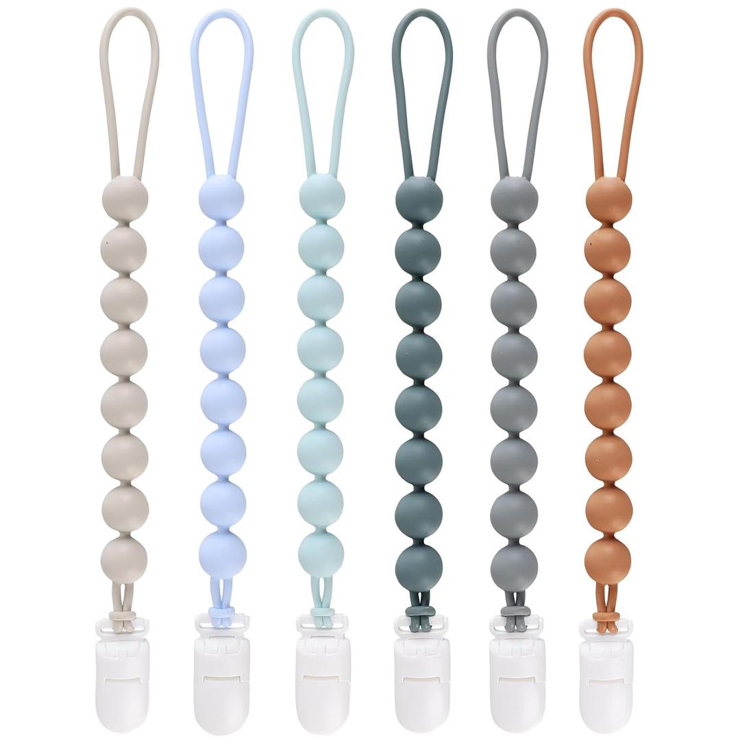 6-Pack Silicone Pacifier Clips for Baby Boys and Girls - One-Piece Beads, Rust-Free Holders, Teething Relief, Baby Necessities, Newborn Safe Baby Essentials 6-Pack Silicone Pacifier Clips for Baby Boys and Girls - One-Piece Beads, Rust-Free Holders, Teething Relief, Baby Necessities, Newborn Safe Baby Essentials
