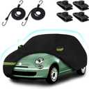 Car Cover for 2007-2026 Fiat 500/500C/500E Abarth/New Fiat 500 (Hatchback/Cabrio/3+1), 210T Waterproof Sun Rain Dust Snow Protection Outdoor Fiat Car Cover with Cotton Lining and Zipper Door-Black