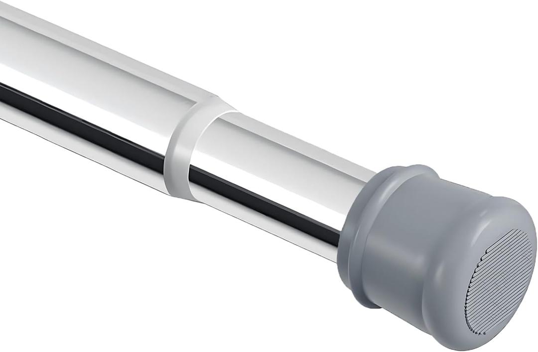 No Sectional Assembly Shower Curtain Rod 56-104 Inch, 1" Diameter Spring Long Adjustable Tension Curtain Rods for Bathroom Windows Closet No Drilling No Rust, Silver