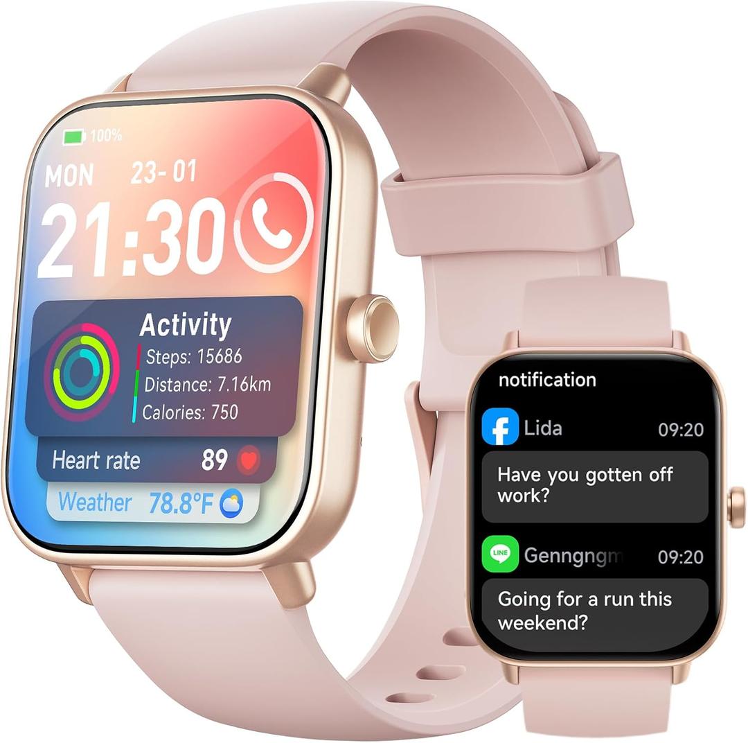 Smart Watches for Women,1.85" HD Display Compatible iPhone/Android (Answer/Make Calls),110+ Sport Modes Fitness Tracker with Heart Rate/Sleep/Sp02 Monitor,200+watch Face IP68 Waterproof (Pink)