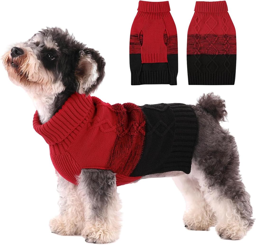 ASENKU Warm Dog Sweater for Small Medium Dogs,Pet Sweaters for Fall Winter Dog Clothing,Thicked Pullover Puppy Cat Turtleneck Sweater for Doggie Chihuahua Clothing (Red)