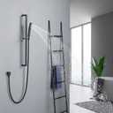 Brass Shower Slide Bar Matte Black Hand Shower Head with Slide Bar and Hose, Wall Mount Handheld Shower Wand Holder, Height Adjustable Sliding Bar, Pt003