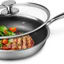 Stainless Steel Frying Pan Nonstick Frying Pan with Lid 10 Inch Honeycomb Stainless Steel Skillet Woks Pan for Gas Electric Induction Ceramic Stoves and Oven