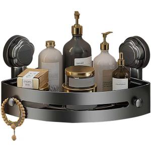 No-Drill Black Suction Corner Shower Caddy  Rustproof ABS Plastic Wall-Mounted Bathroom Organizer Rack, Space-Saving Shower Shelf