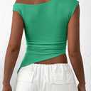 PRETTYGARDEN Womens 2025 Summer Off The Shoulder Crop Tops Sleeveless One Shoulder Ruched Asymmetrical Y2K Going Out Tank Top (Green, M)