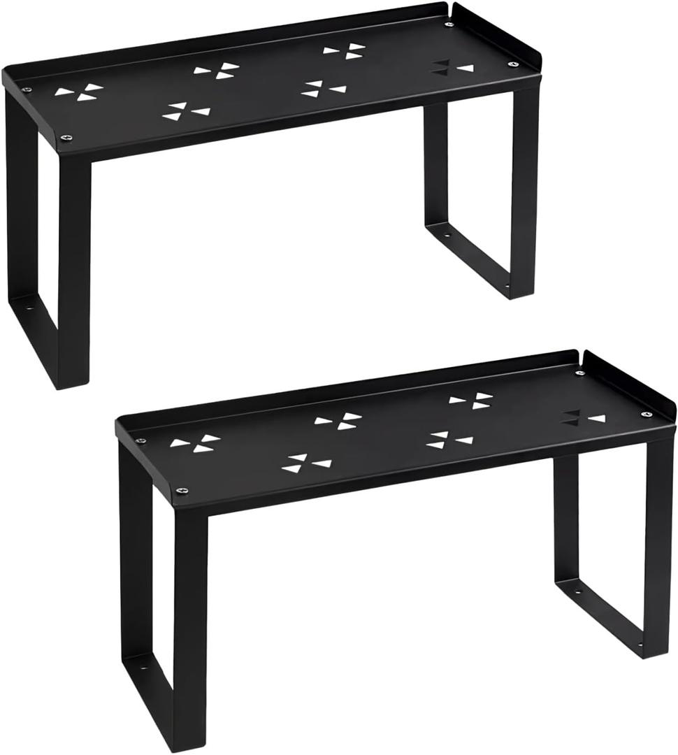 2 Pack Metal Storage Shelves Countertop Organizers, Shelf Risers, Stackable,Spice Rack (Black)