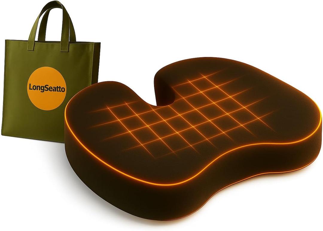 Premium Memory Foam Seat Cushion with Carrying Bag & Cooling Gel for Office Chair, Wheelchair, Travel, Car Seat, Gaming Chair for Coccyx & Tailbone Pain, Back Pain Relief, Sciatica Support