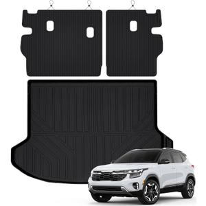 Cargo Mat for 2021-2025 2026 Kia Seltos & Backrest Mat,TPE All Weather Protection Car Trunk Mat Covering The Backrest Mat with Velcro Fastener Accessories