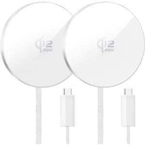 Magnetic Wireless Charger 2Pack 25W Qi2 for Magsafe Charger for iPhone 17/16/15/14/13/12Pro Max, Air pods 4-2Pro, Samsung Galaxy, Google Pixel, and More, Lightweight for Travel Home Office Desk (White)