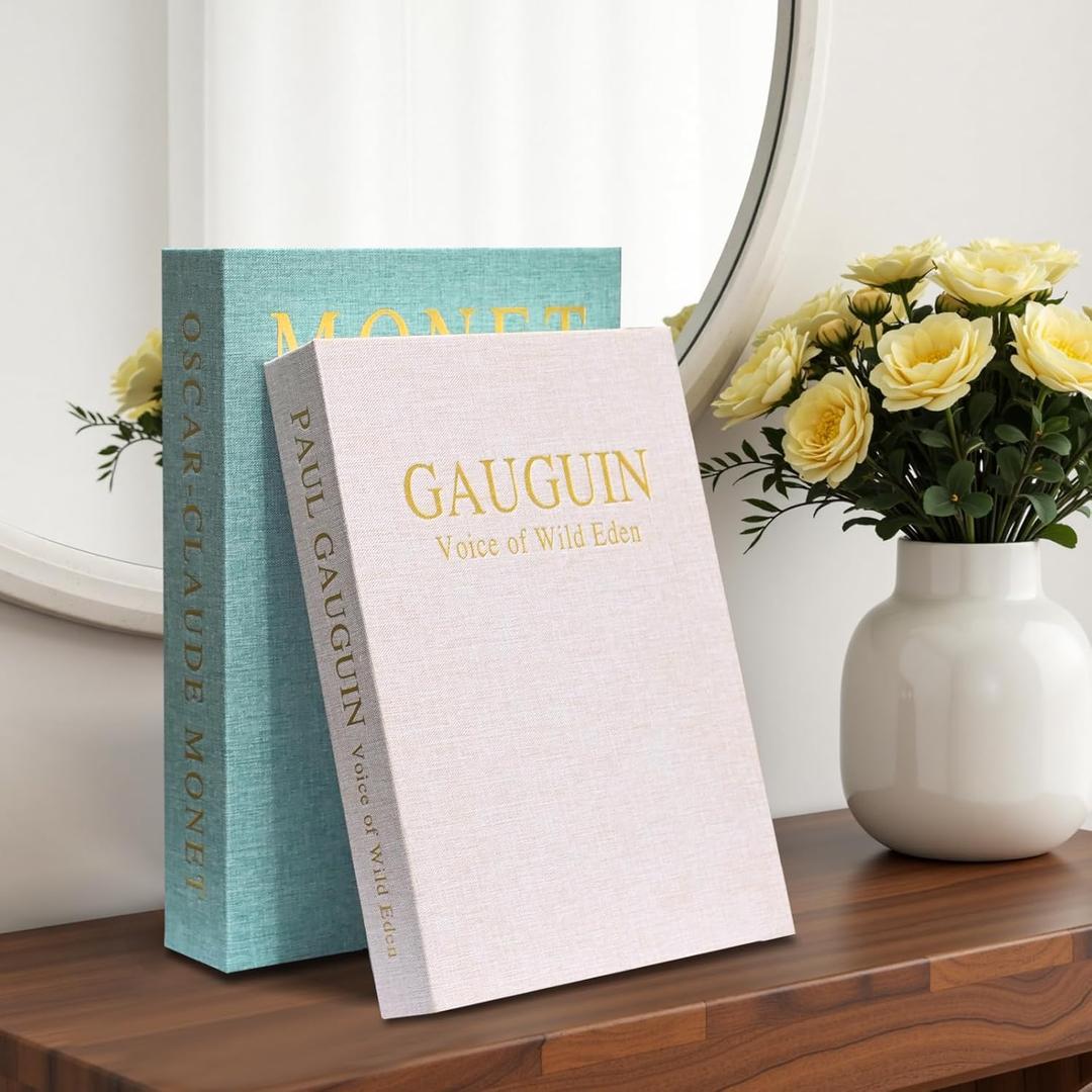 2 x Aesthetic Decorative Books for Home Decor, Set of 2 Linen Faux Book Storage Boxes, Decorative Book Boxes for Coffee Table, Bookshelf, Mantel, Living Room, Office, Bedroom (Green+Beige)