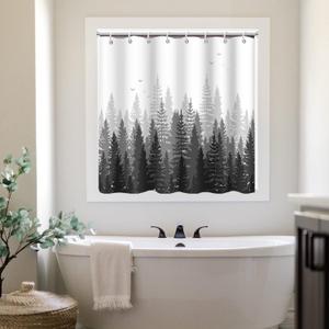Shower Window Curtain, Abstract Gray Forest Small Short Waterproof Bathroom Window Curtain with Hooks, 60x48 Inch (Grey)