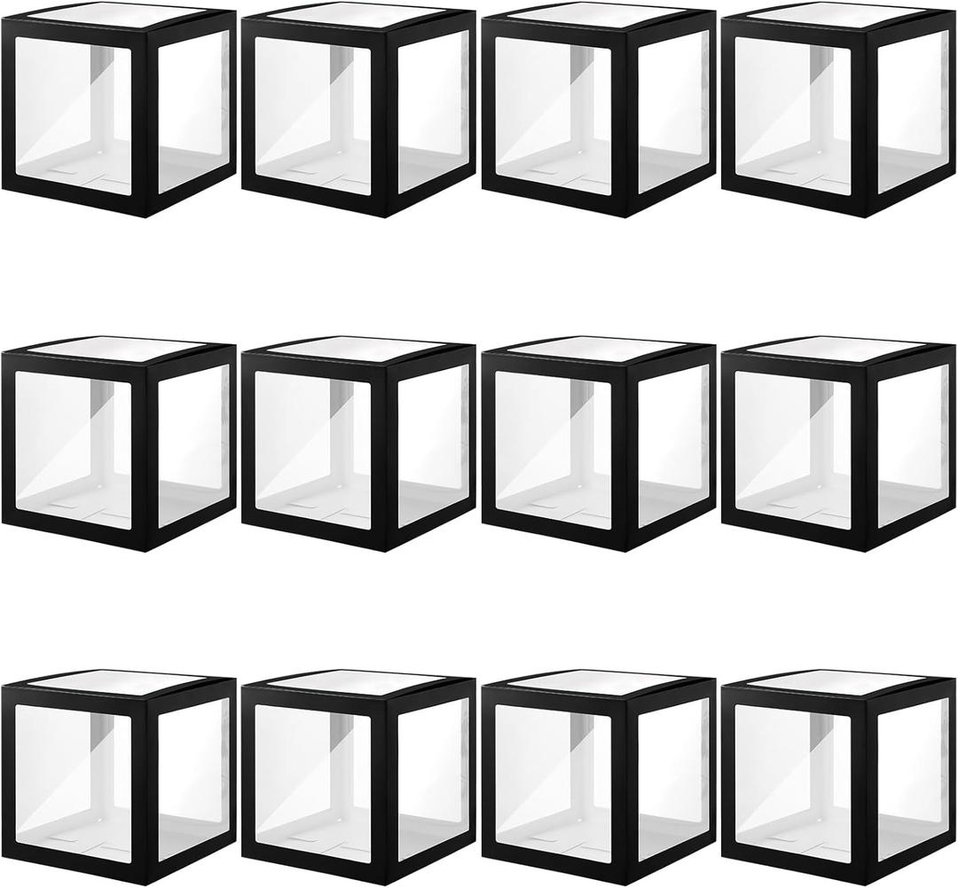 Thyle 12 Pcs Transparent Balloon Boxes Clear Balloon Boxes with 99 Letters for Baby Shower Gender Reveal Grad Birthday Party Bridal Wedding Anniversary Backdrop Decoration (Black)