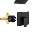 Esnbia Tub Shower Faucet Set (Valve Included) with 6-Inch Rain Shower Head and Tub Spout, Black Shower Head and Handle SetSingle-Handle Tub and Shower Trim Kit, Matte Black