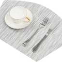 SHACOS Wedge Placemats Set of 8 Woven Vinyl Placemats for Small Round Table Place Mats Wipe Clean Non Slip Table Mats, Gray White