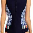 Women's One Piece Swimsuit Sleeveless Rash Guard Zip Floral Bathing Suits Swimwear, M
