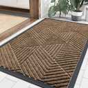 Smiry Front Door Mat Outside Entrance, Heavy Duty Sturdy Natural Rubber Doormat, Trap Dirt and Moisture, Easy Clean Low Profile Mats for Indoor Outdoor Entry, Irregular Triangle (29.5x17, Brown)