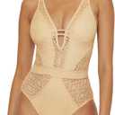 BECCA Color Play One Piece Swimsuit, Plunge Neck, Crochet, Bathing Suits for Women (Medium, Gold)
