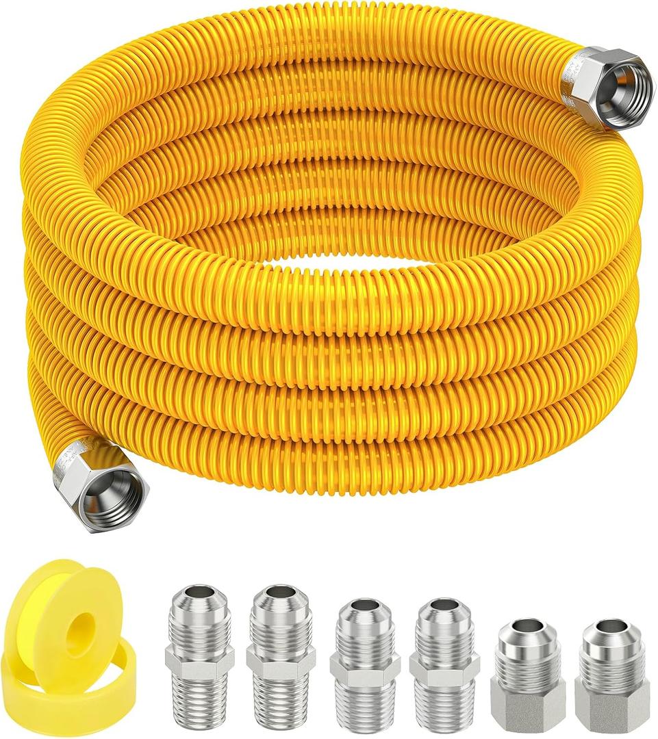 72" Flex Gas Line Connector Kit, Dryer Gas Line Hose with Connectors 1/2" MIP 1/2"FIP 3/4"MIP 3/4" FIP Fitting, 5/8" OD(1/2" ID) Stainless Steel Gas Line for Stove, Water Heater