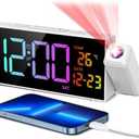 Netzu Projection Clock for Bedroom Ceiling, Alarm Clocks with 180° Rotatable Projector, Date Temperature and Weekday, Manual DST, 5 Brightness, 10 Ringtones, 4 Volumes (White RGB)