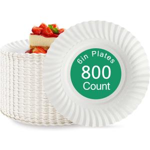 JOLLY PARTY 6 Inch White Paper Plates Uncoated, Everyday Disposable Paper Plates, Light Weight Small Dessert Plates, Round 6" Paper Plate Bulk, 800 Count