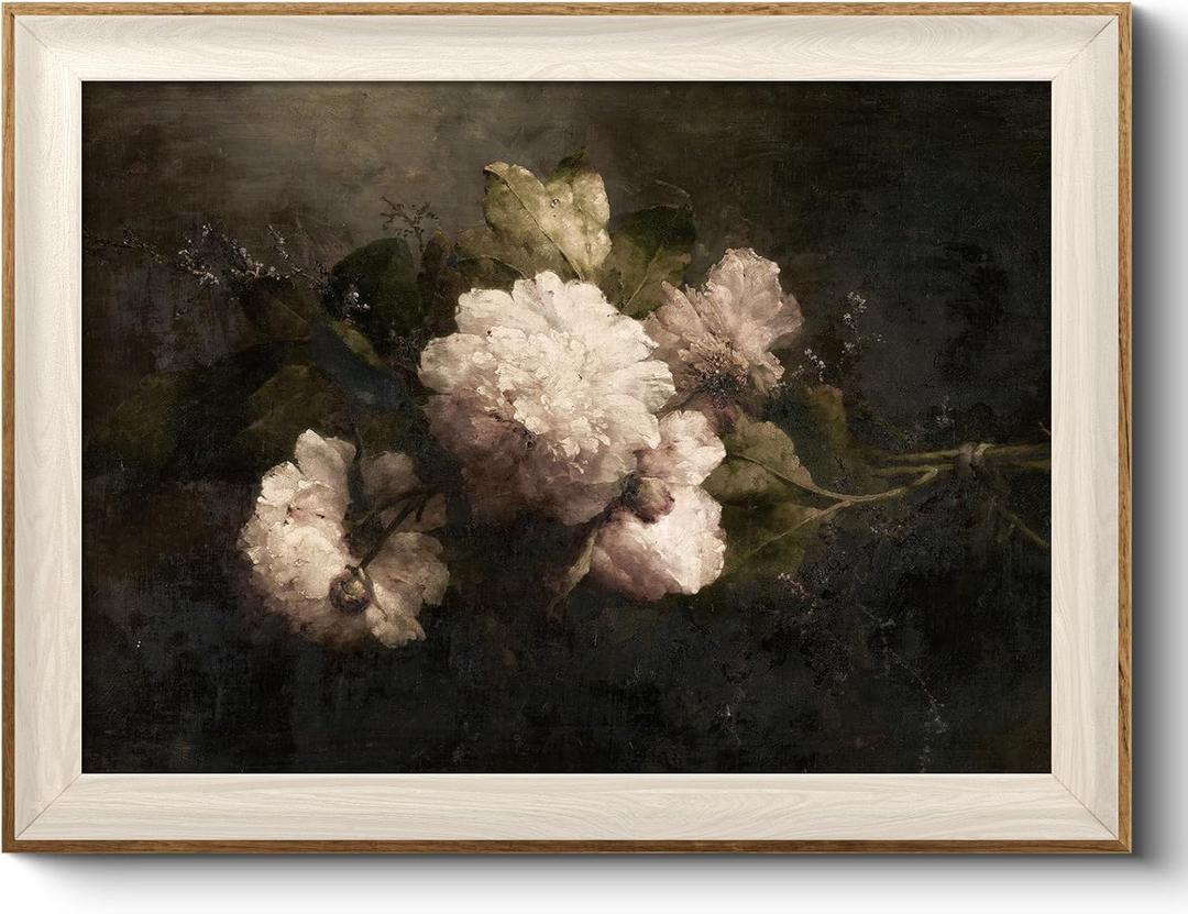 VIYYIEA Framed Wall Art for Living Room, Natural Canvas Prints, Vintage Home Decor, Flowers Painting Picture, Bathroom Wall Decor Gifts for Friends or Family -Peonies-(16L x 12W)