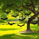 2 x 12PCS Halloween Hanging Bat Decorations with Glowing Eyes, Spooky Realistic Halloween Decorations for Yard Outdoor and Indoor Party Supplies (3 Styles)