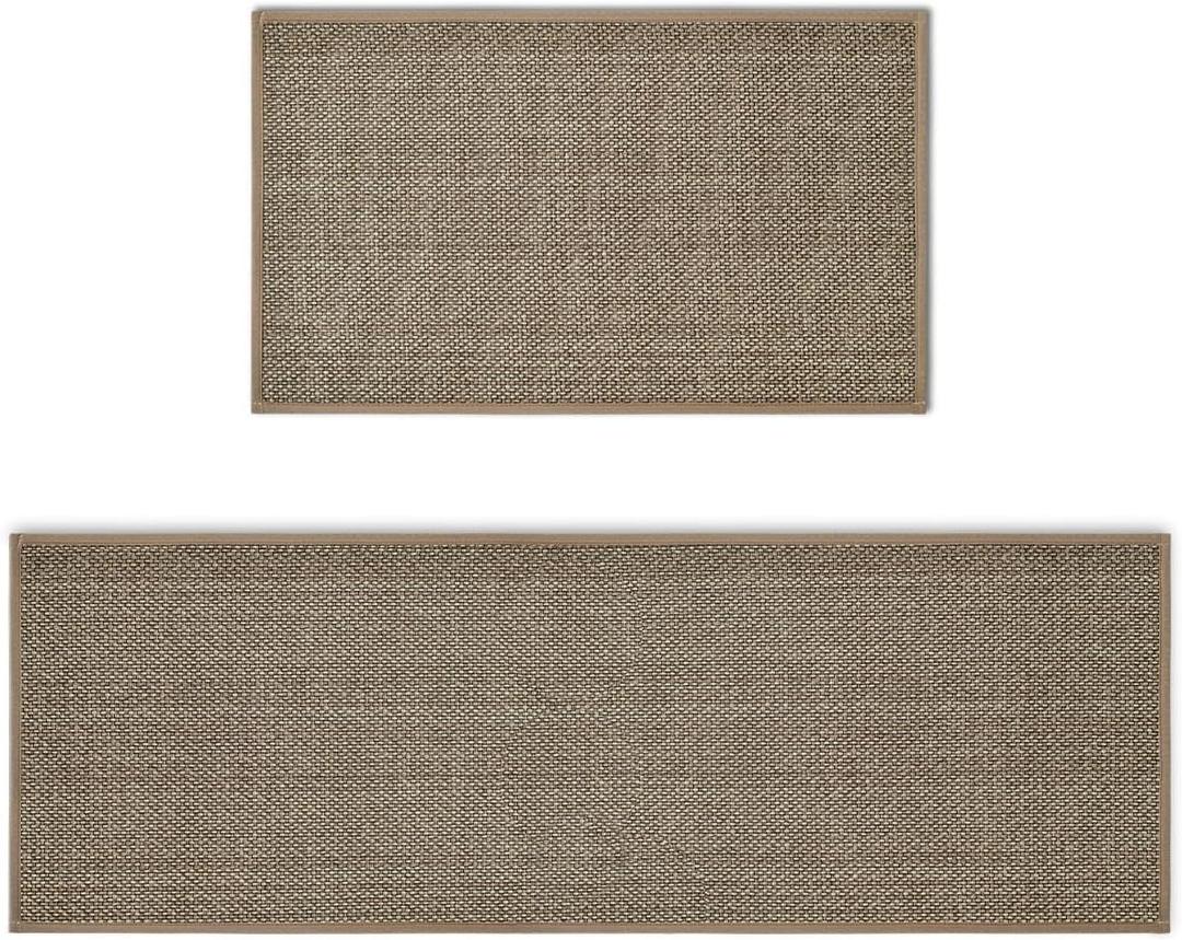 Artoid Mode Washable Non-Skid Kitchen Rugs and Mats Set of 2, Rubber Backing Kitchen Mats for Floor Front of Sink Home Decor - 17x29 and 17x47 Inch (Beige Grey)