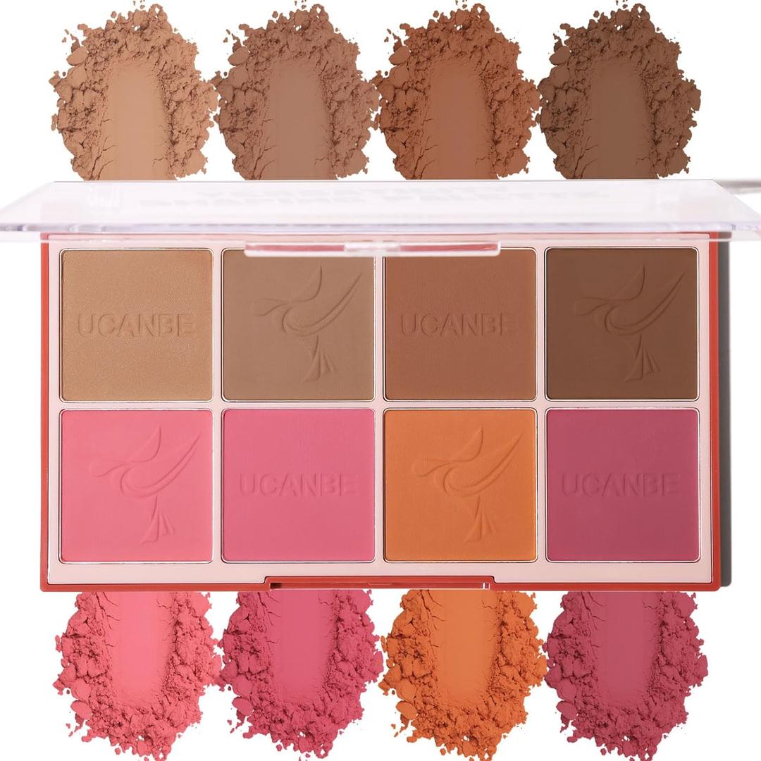 8 Colors Face Matte Blush Palette Shading Blusher - Buildable Facial Cheek Blusher Contour Bronzing Pressed Powder Makeup Pallet Women Gift Set (8 Colors Face Blush Palette) (1 Ounce (Pack of 1))