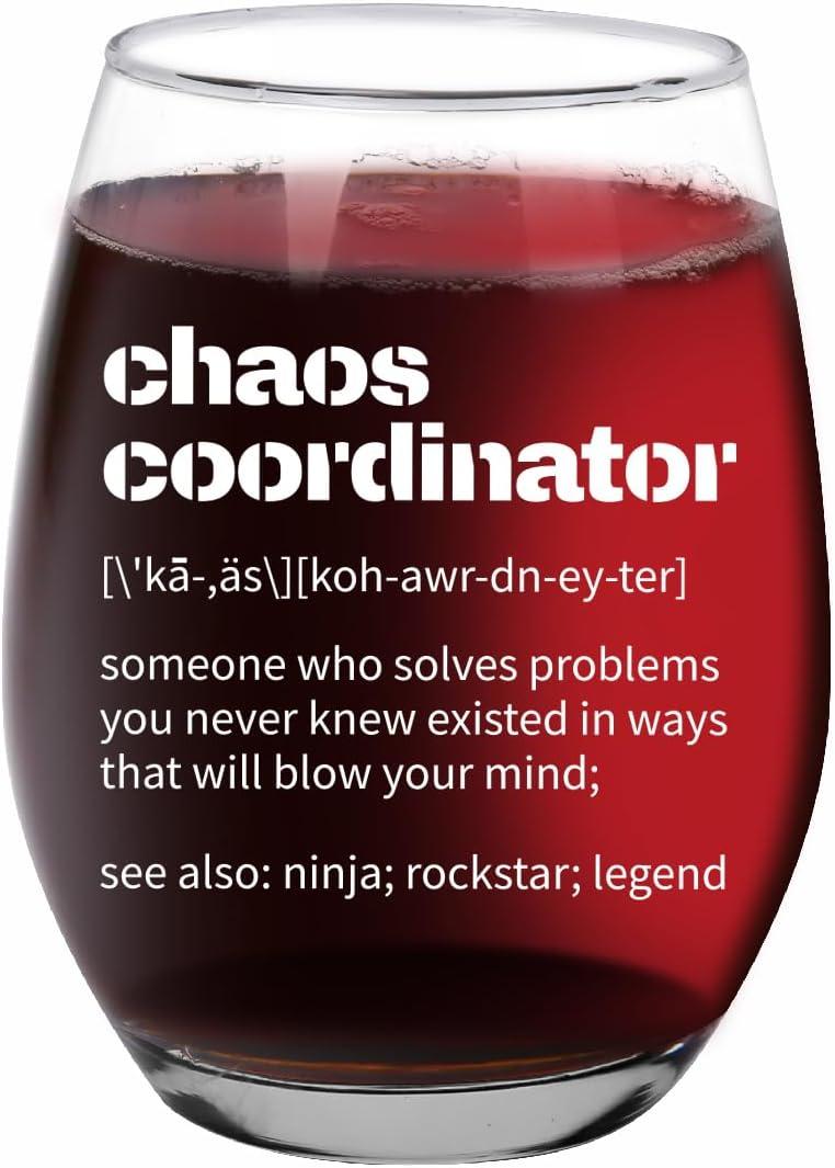 Jogskeor Coworker Gifts For Women, Chaos Coordinator 15Oz Glass Gift for Boss, Inspiration Gifts for Coworker, Manager, Teacher, Assistant for Birthday, Christmas, Retire, Thank you Gift