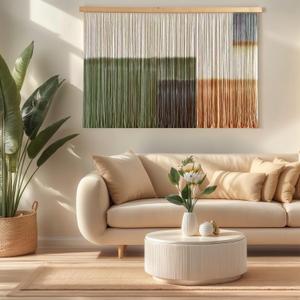Sdjazl Woven Boho Macrame Wall Hanging Home Decor Tapestry Dip-Dyed Large Modern Fiber Colorful Mountain Landspace For Living room (Green)