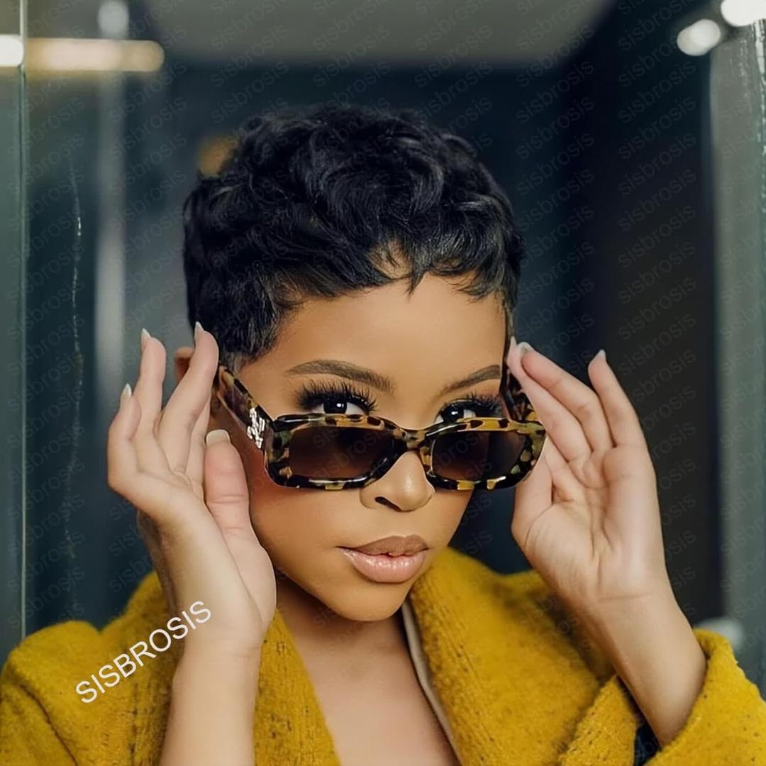 SisBroSis Short Wigs for Black Women Pixie Cut Human Hair Wigs for Women Natural Black Color Lightweight for Summer Glueless Short Layered Pixie Wigs Easy to Throw on and go